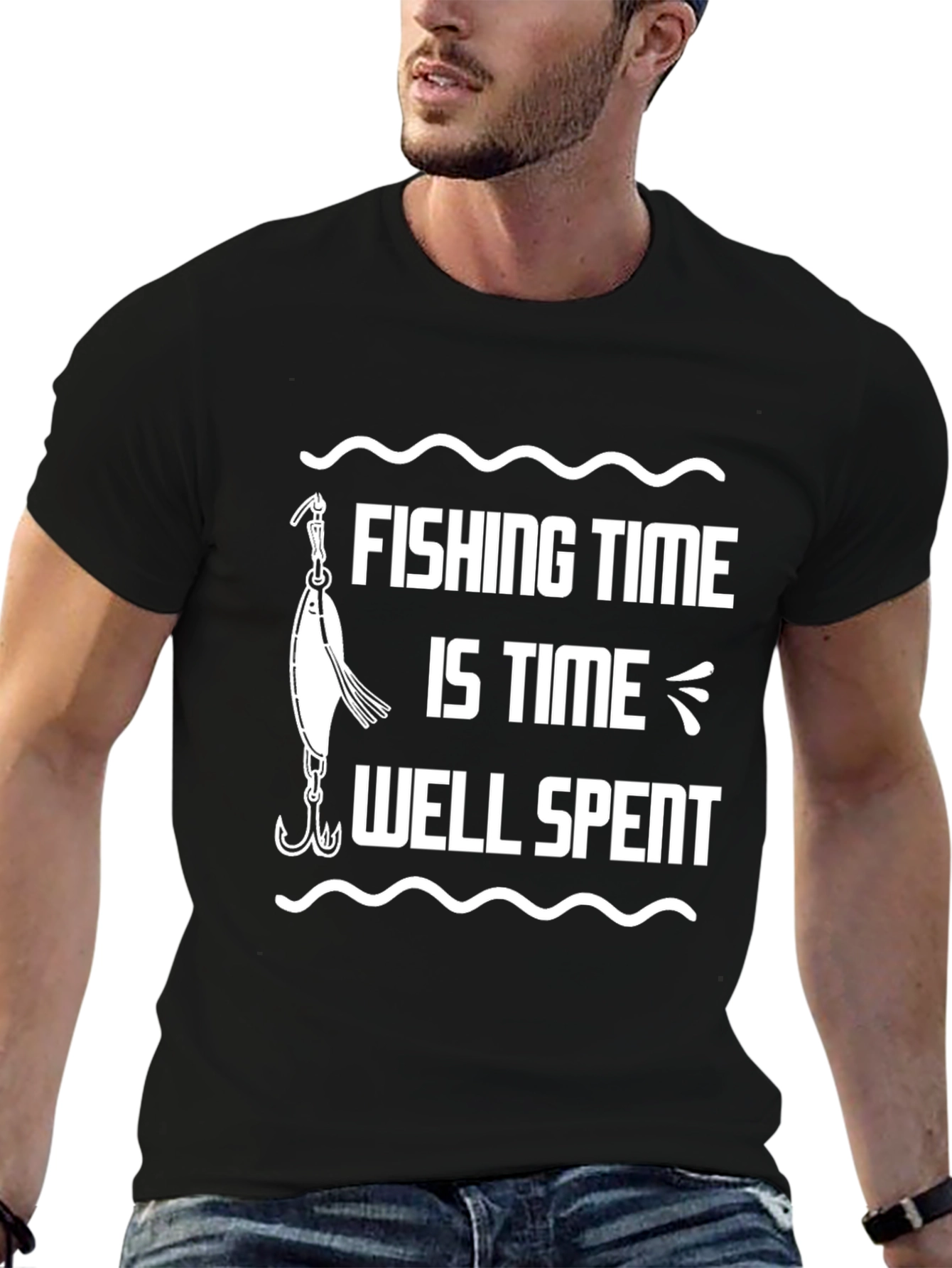 Fishing Time Well Spent Black T-Shirt