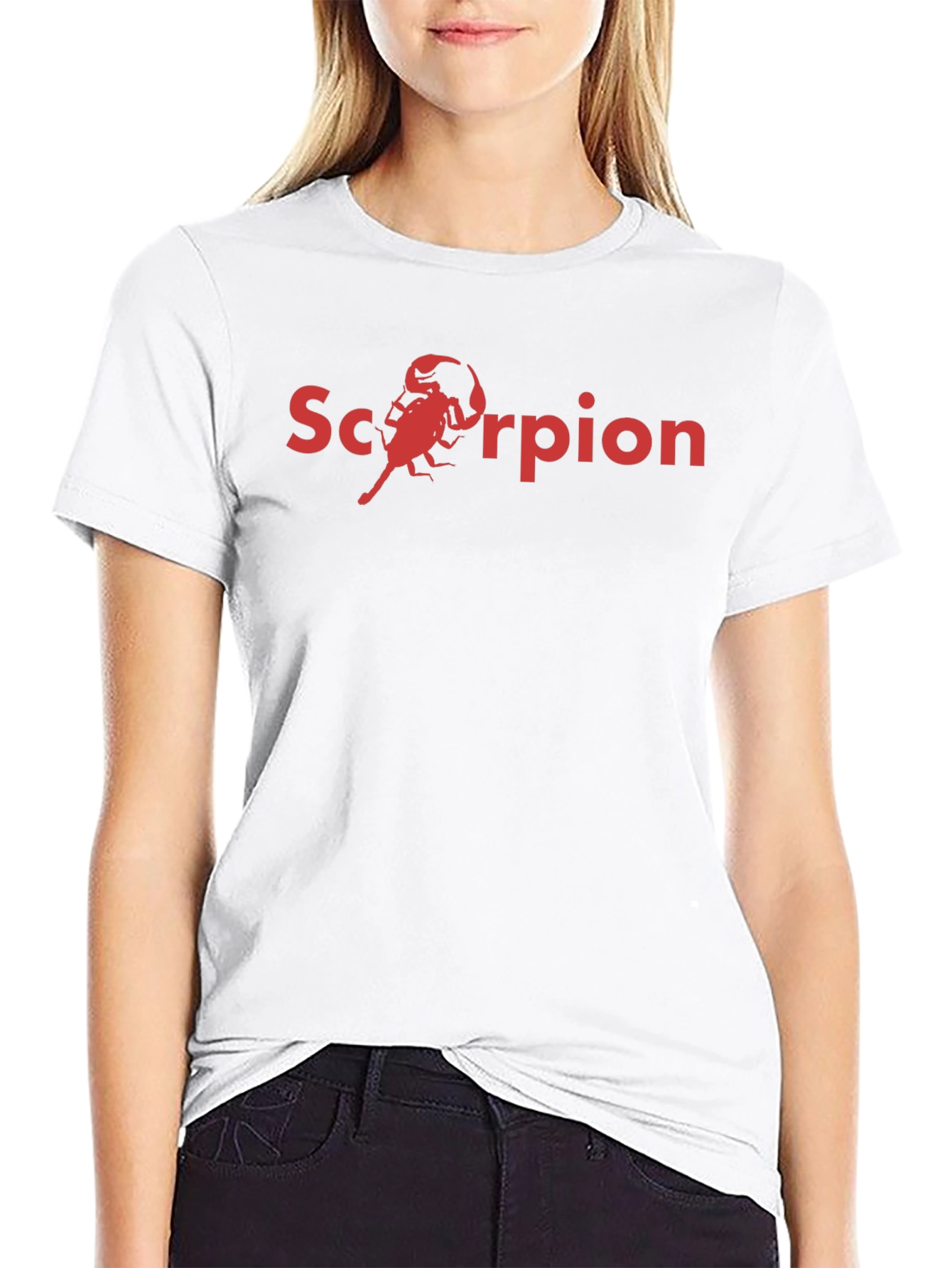 Scorpion Graphic Tee - Bold Red Print on Black Cotton