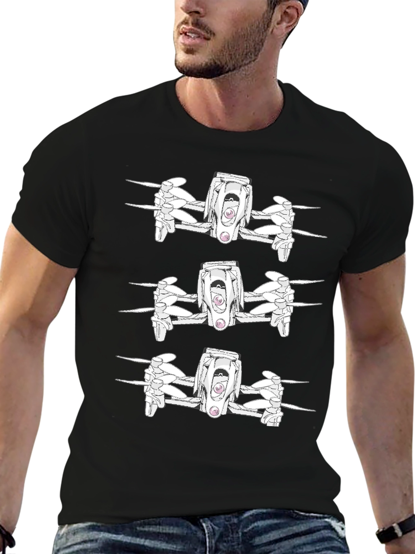Drone Pattern Black T-Shirt