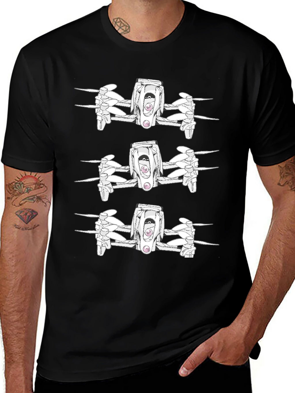 Drone Pattern Black T-Shirt