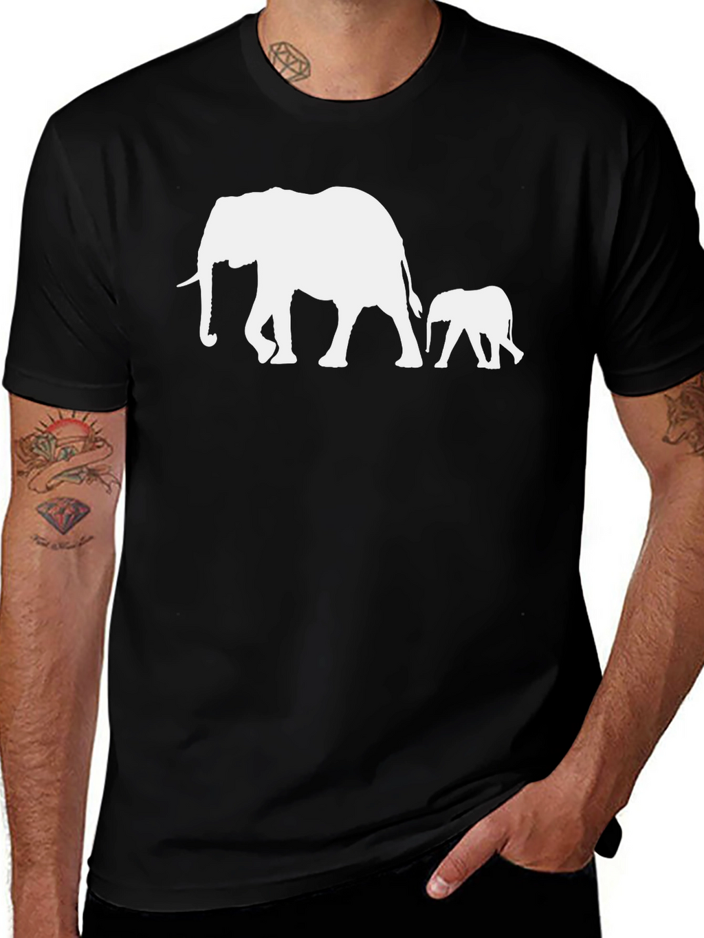 Elephant Family T-Shirt - Stylish Black Cotton Tee