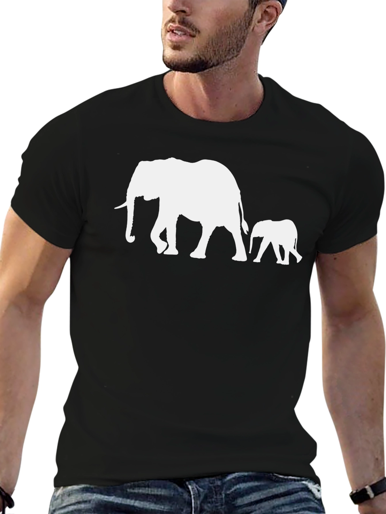 Elephant Family T-Shirt - Stylish Black Cotton Tee