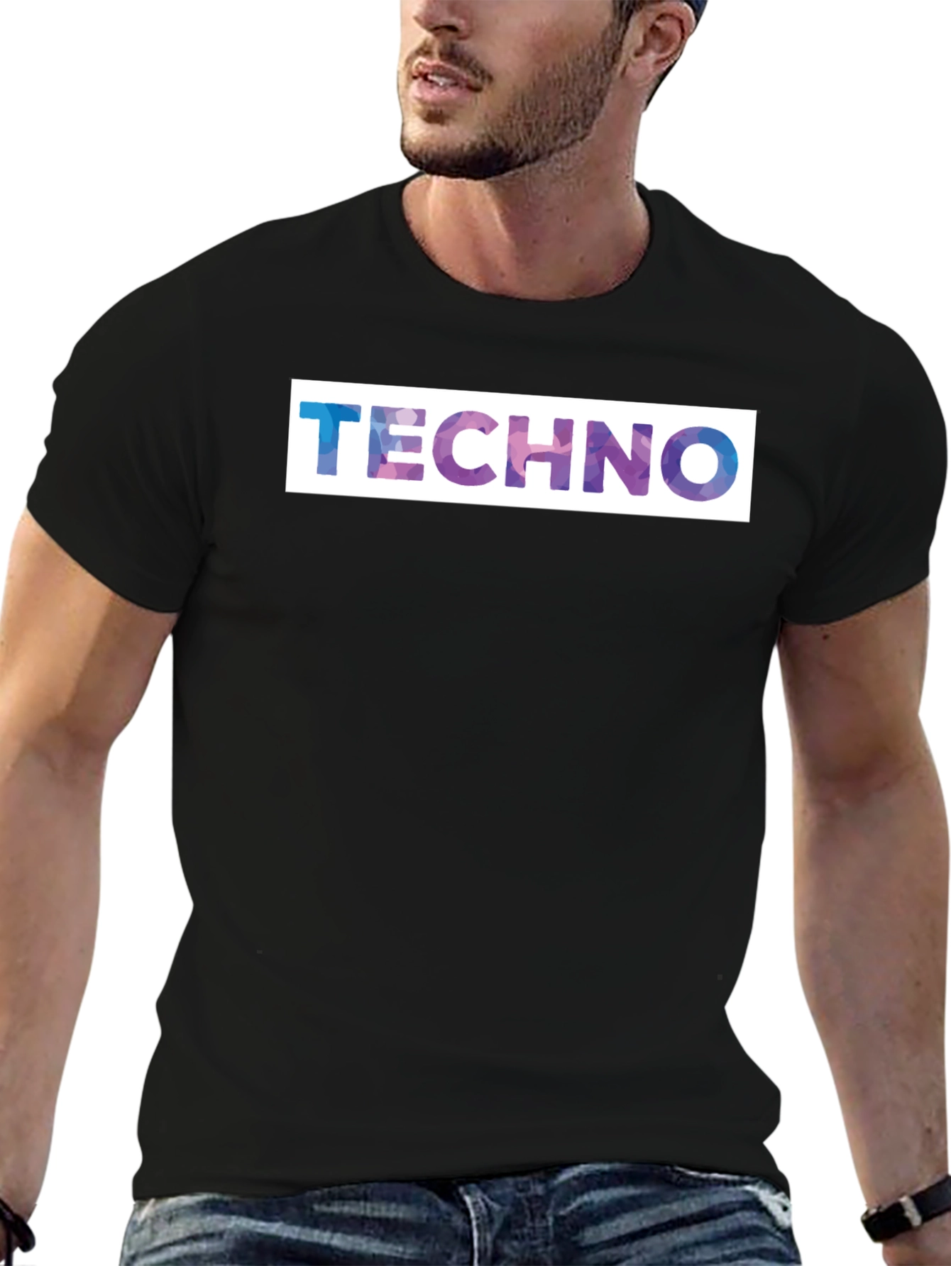 Techno Graphic Print Black T-Shirt