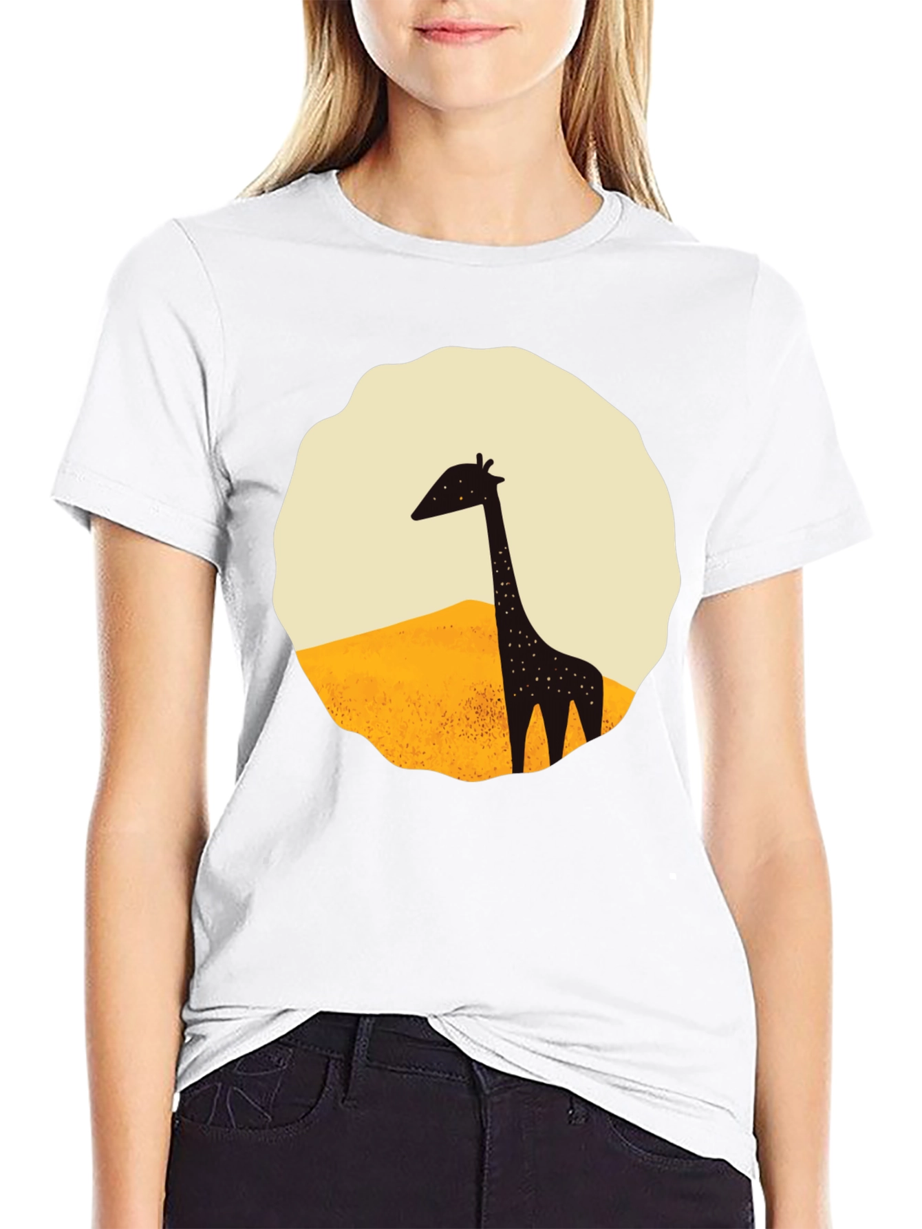 Giraffe Graphic Tee - Black Cotton T-Shirt