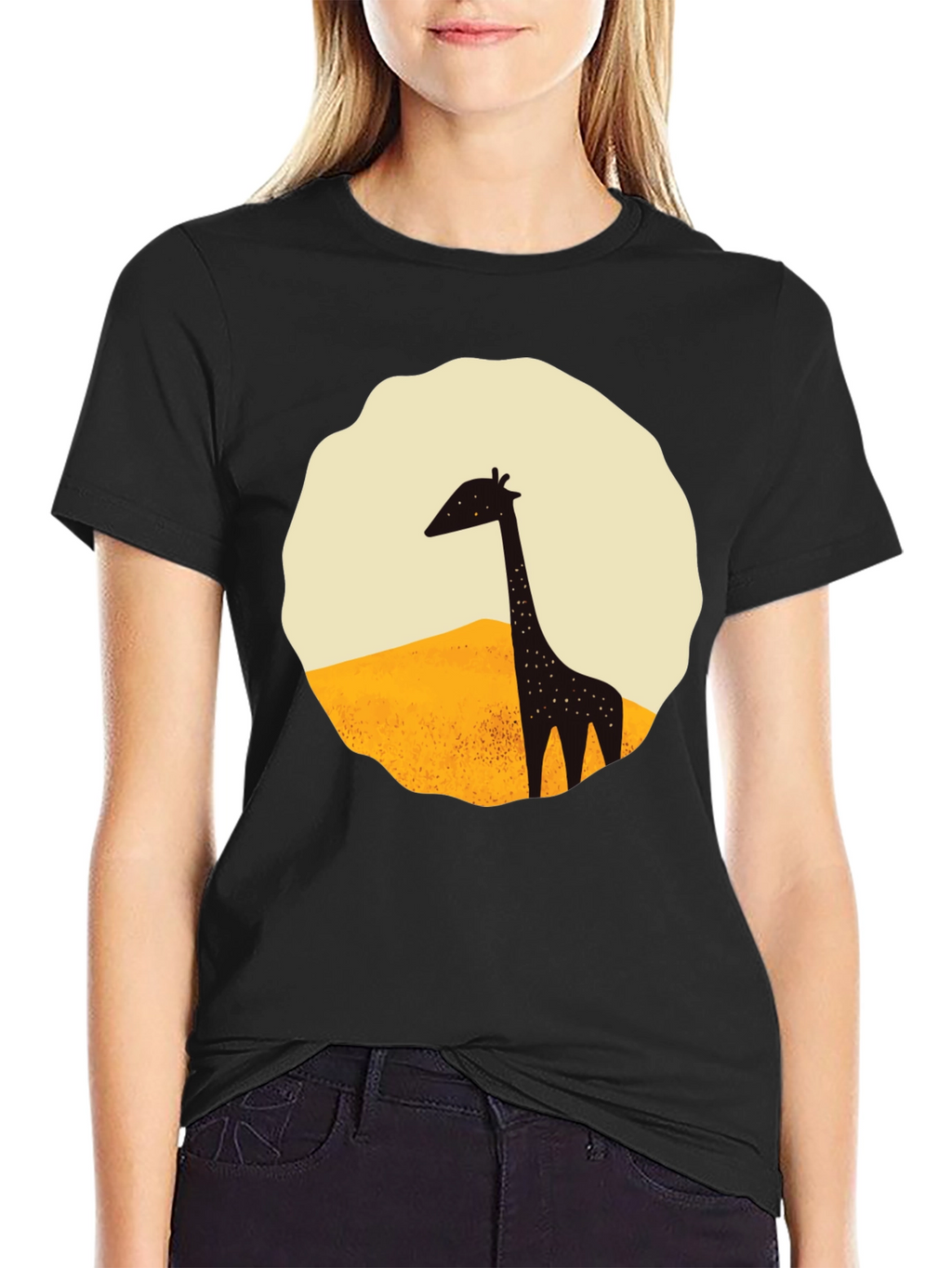 Giraffe Graphic Tee - Black Cotton T-Shirt