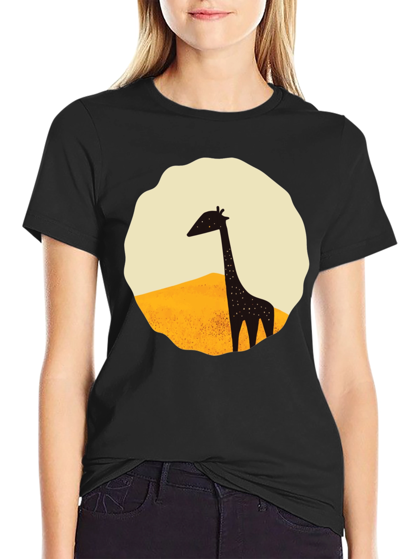 Giraffe Graphic Tee - Black Cotton T-Shirt