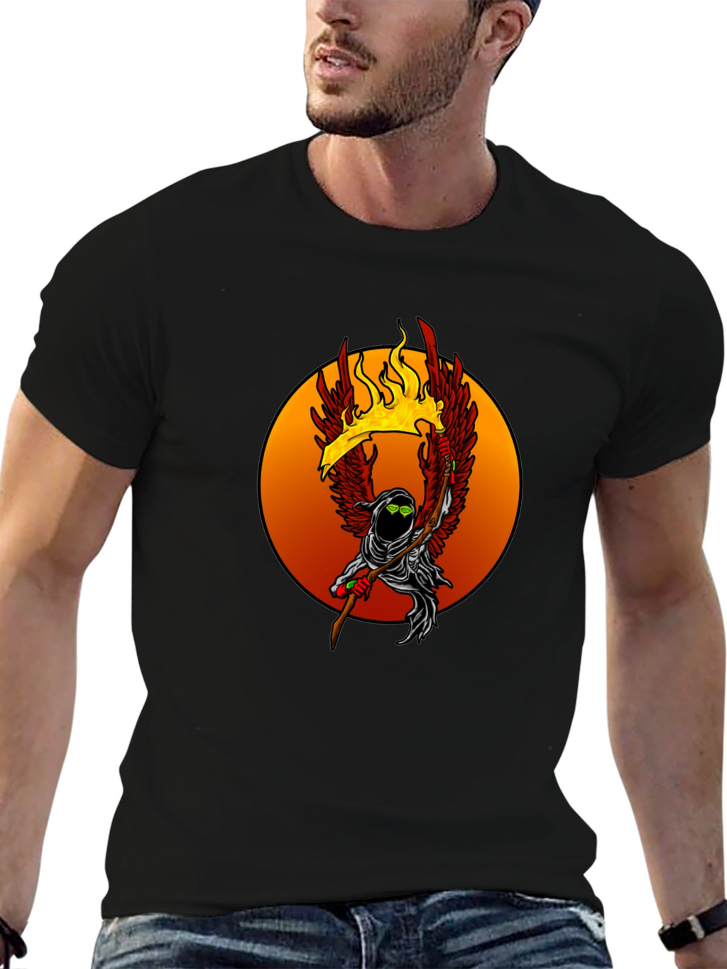 Fiery Grim Reaper Graphic Tee - Unique Design