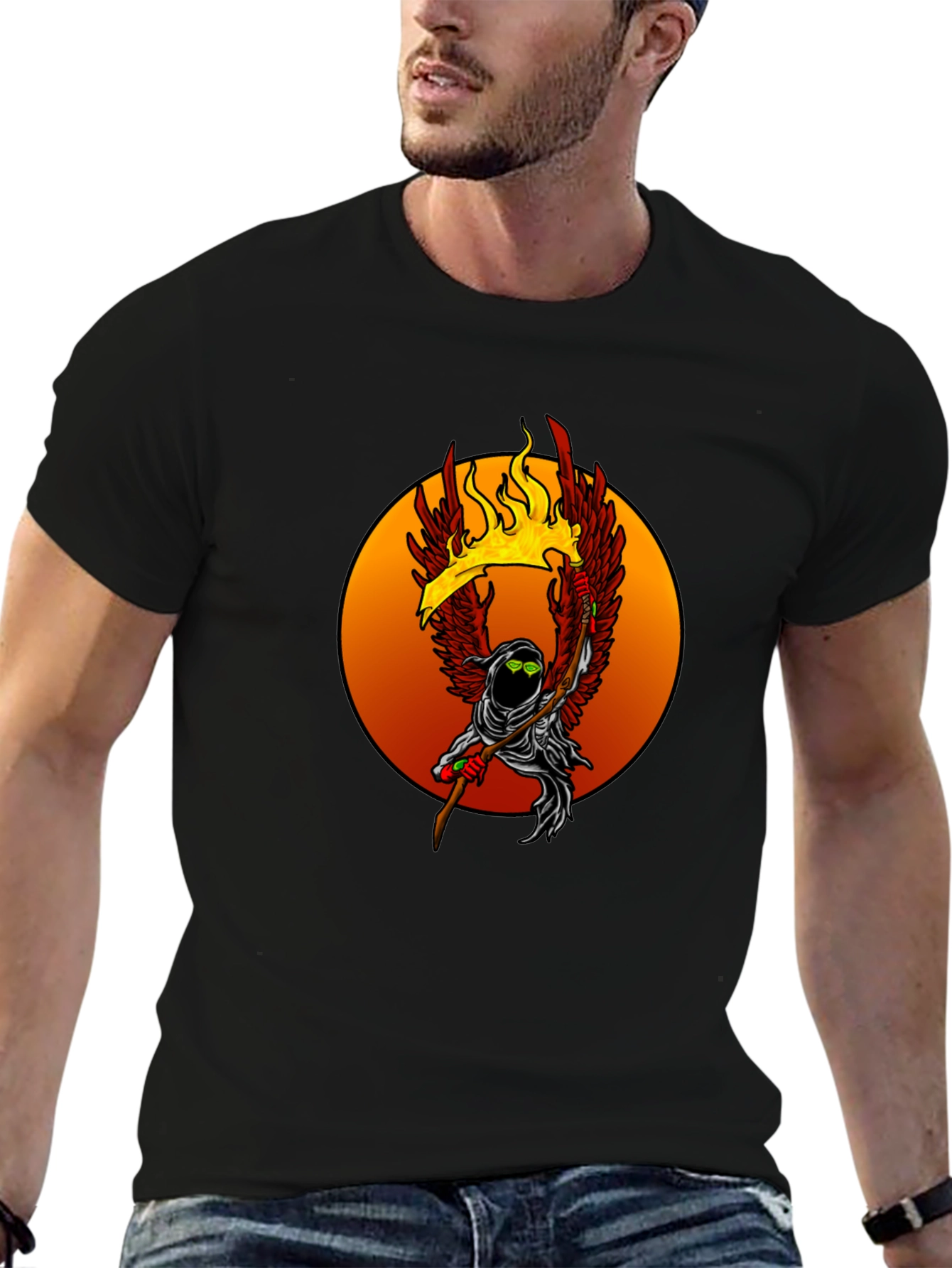 Fiery Grim Reaper Graphic Tee - Unique Design