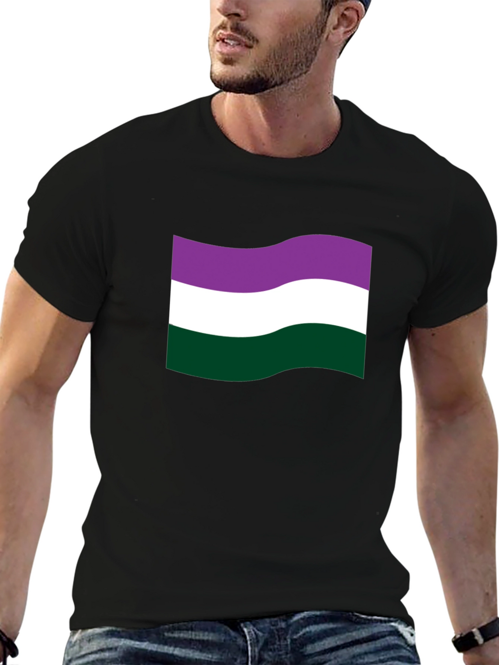 Genderqueer Pride Flag T-Shirt - Black Cotton Tee
