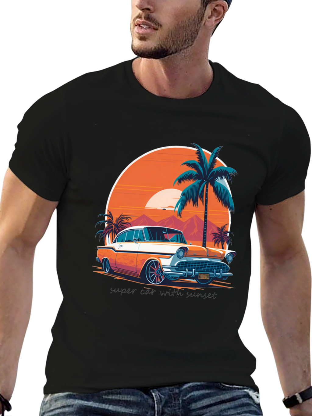Retro Car & Palm Tree Graphic Tee