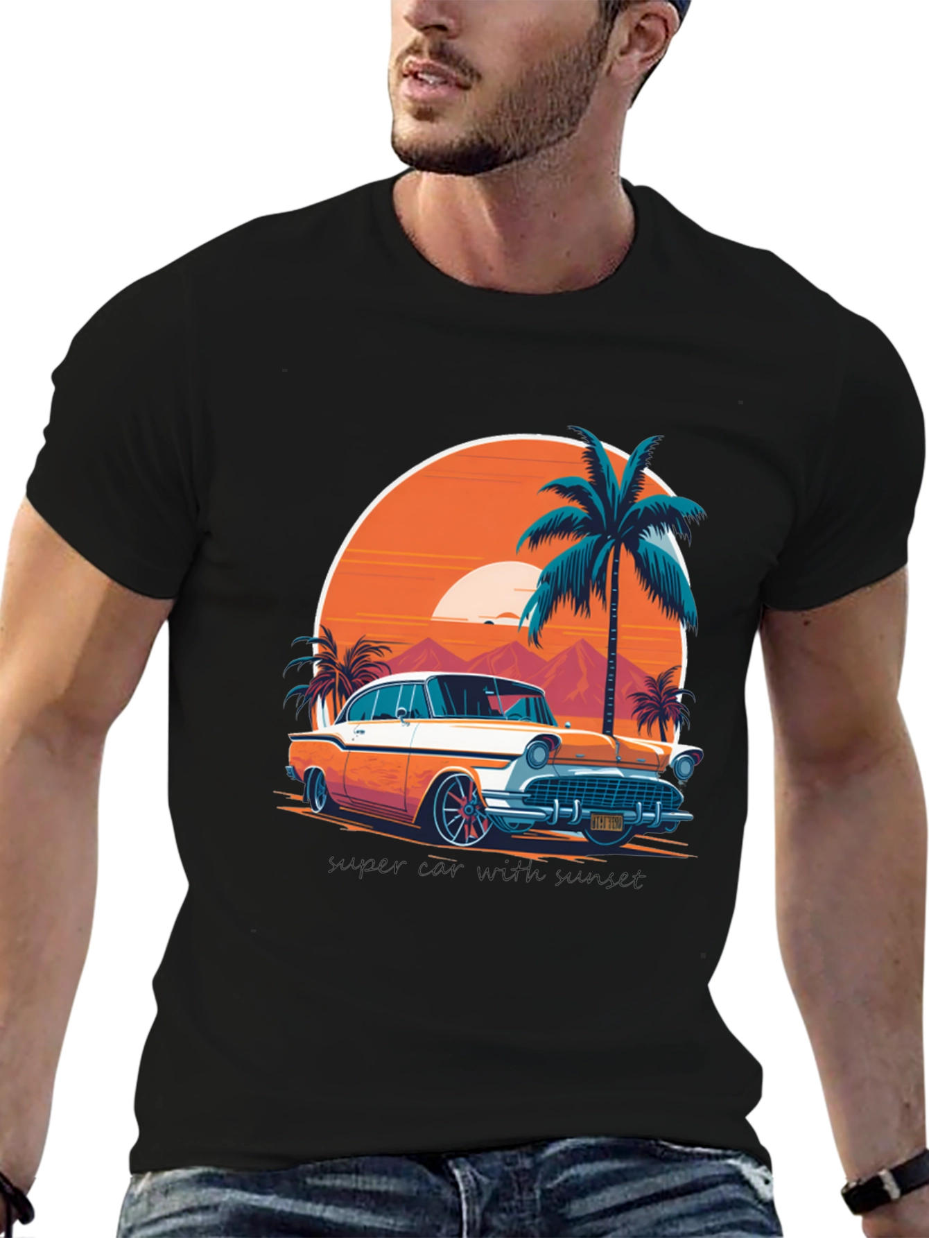 Retro Car & Palm Tree Graphic Tee