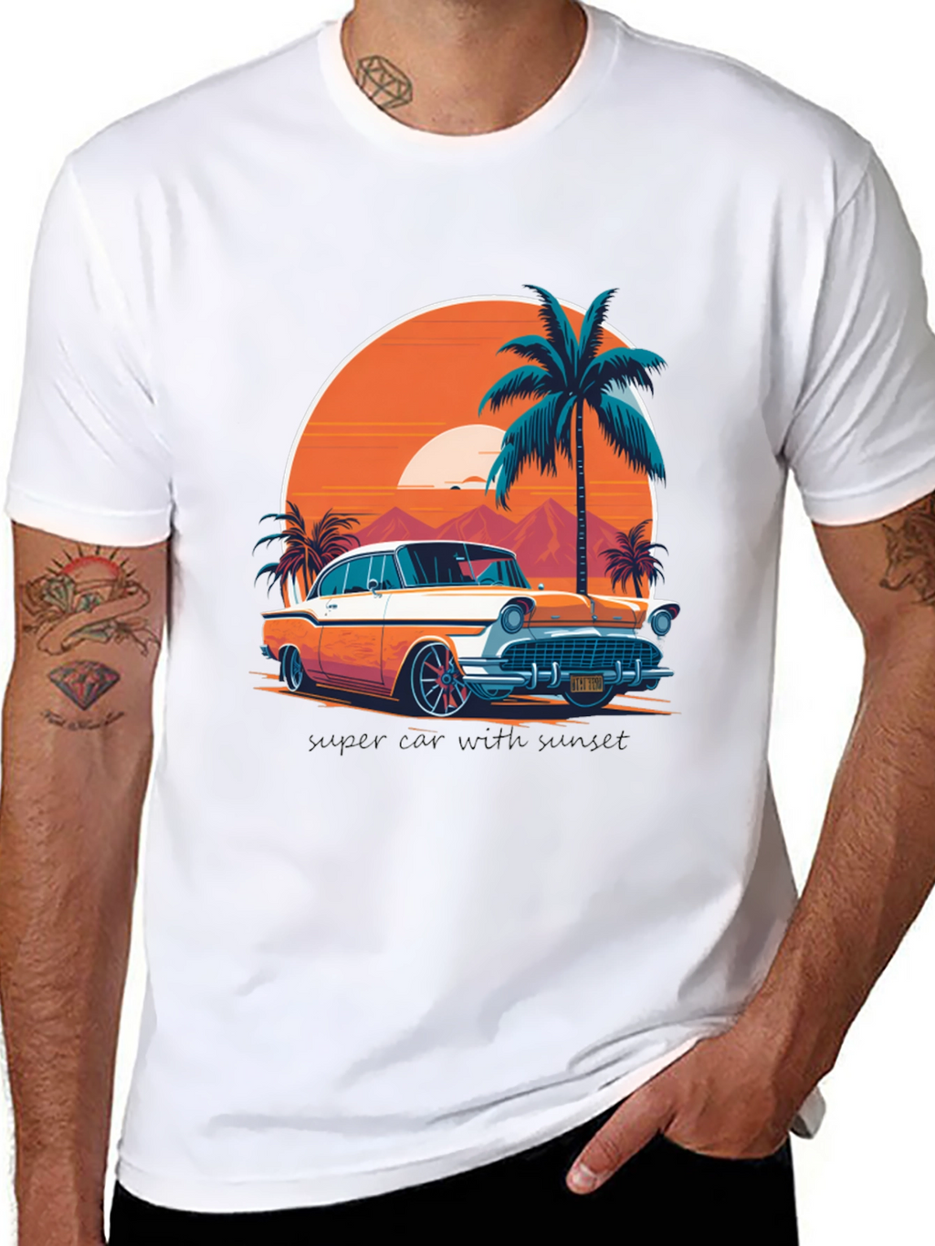 Retro Car & Palm Tree Graphic Tee