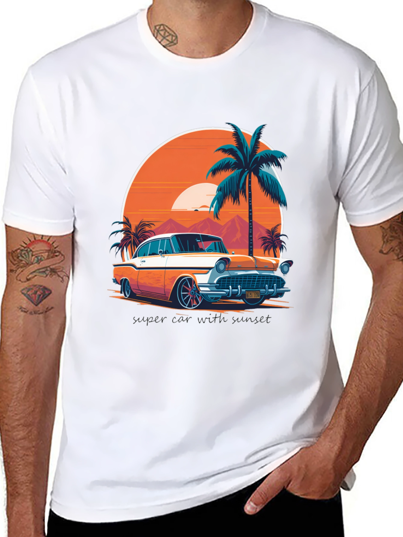 Retro Car & Palm Tree Graphic Tee