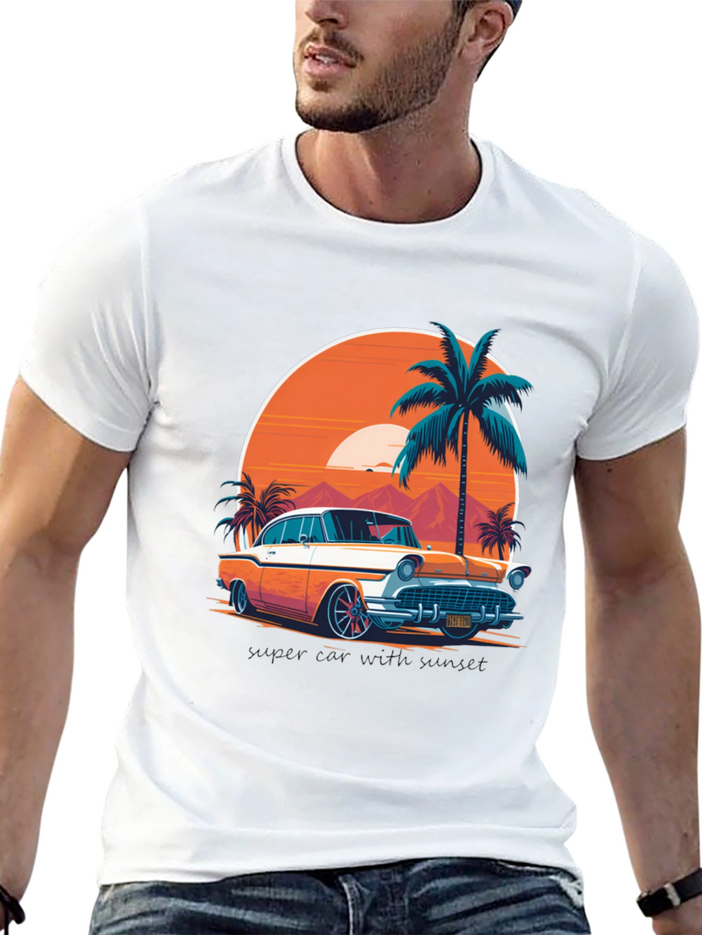 Retro Car & Palm Tree Graphic Tee