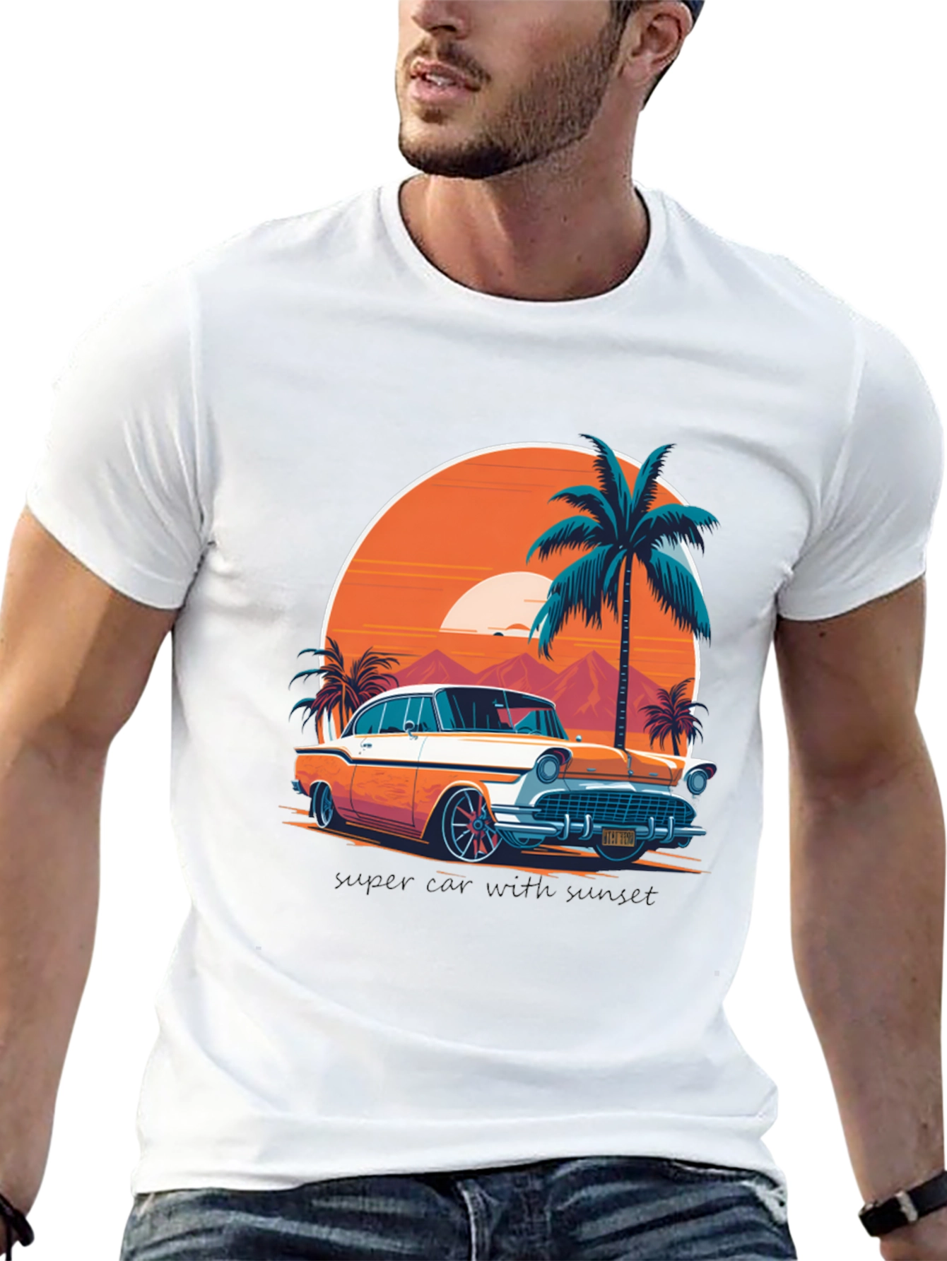 Retro Car & Palm Tree Graphic Tee