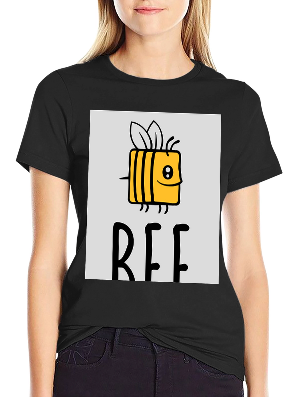 Cute Bee Graphic Tee - Black