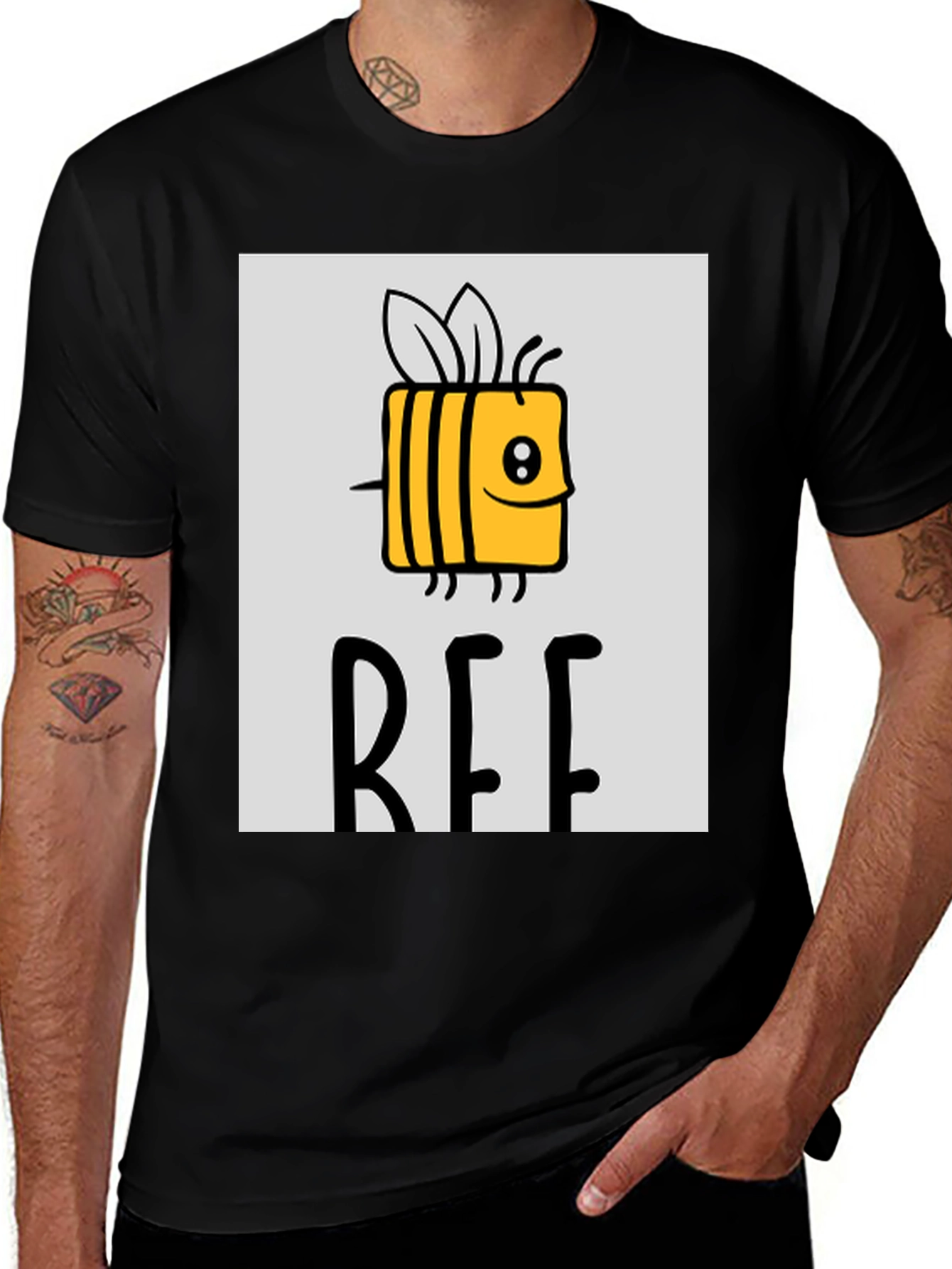 Cute Bee Graphic Tee - Black