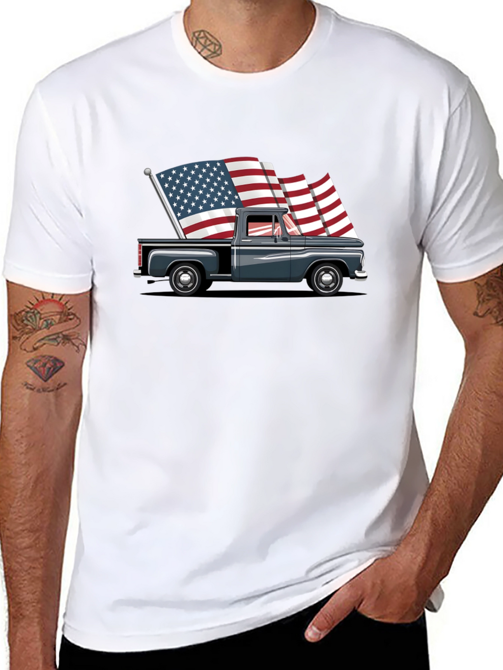 Truck with American Flags Graphic Tee