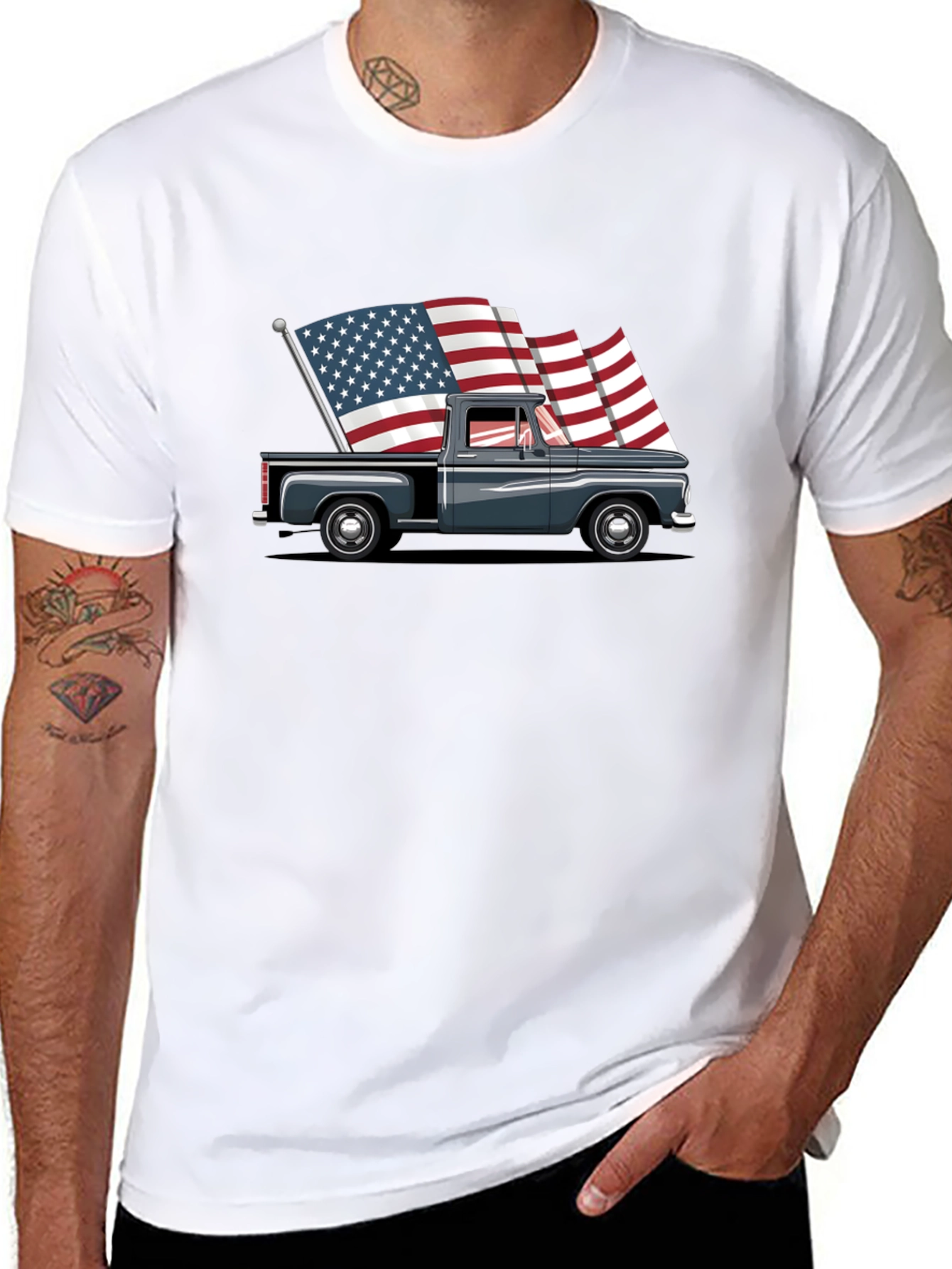 Truck with American Flags Graphic Tee