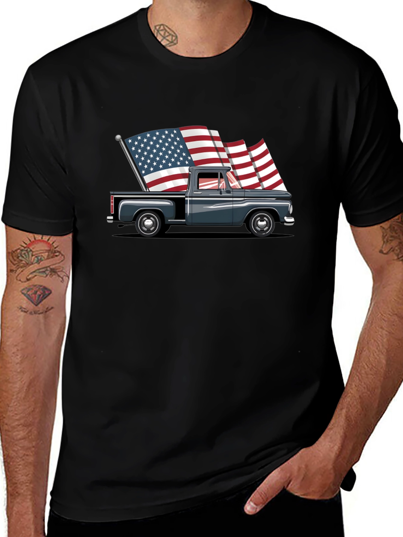 Truck with American Flags Graphic Tee