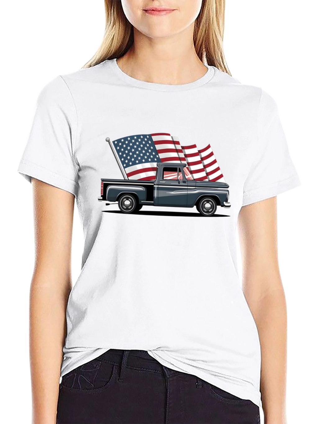 Truck with American Flags Graphic Tee