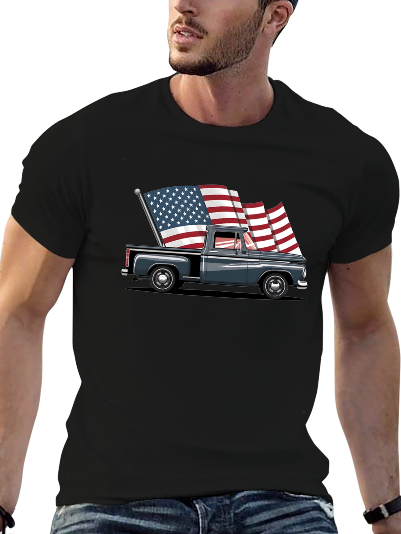 Truck with American Flags Graphic Tee