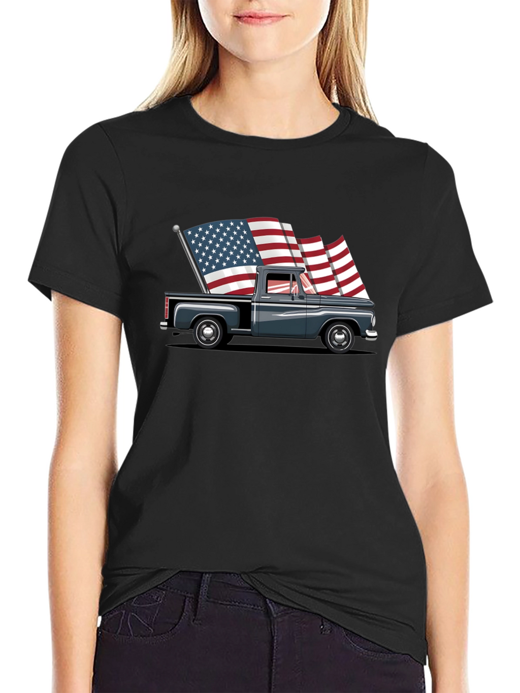 Truck with American Flags Graphic Tee
