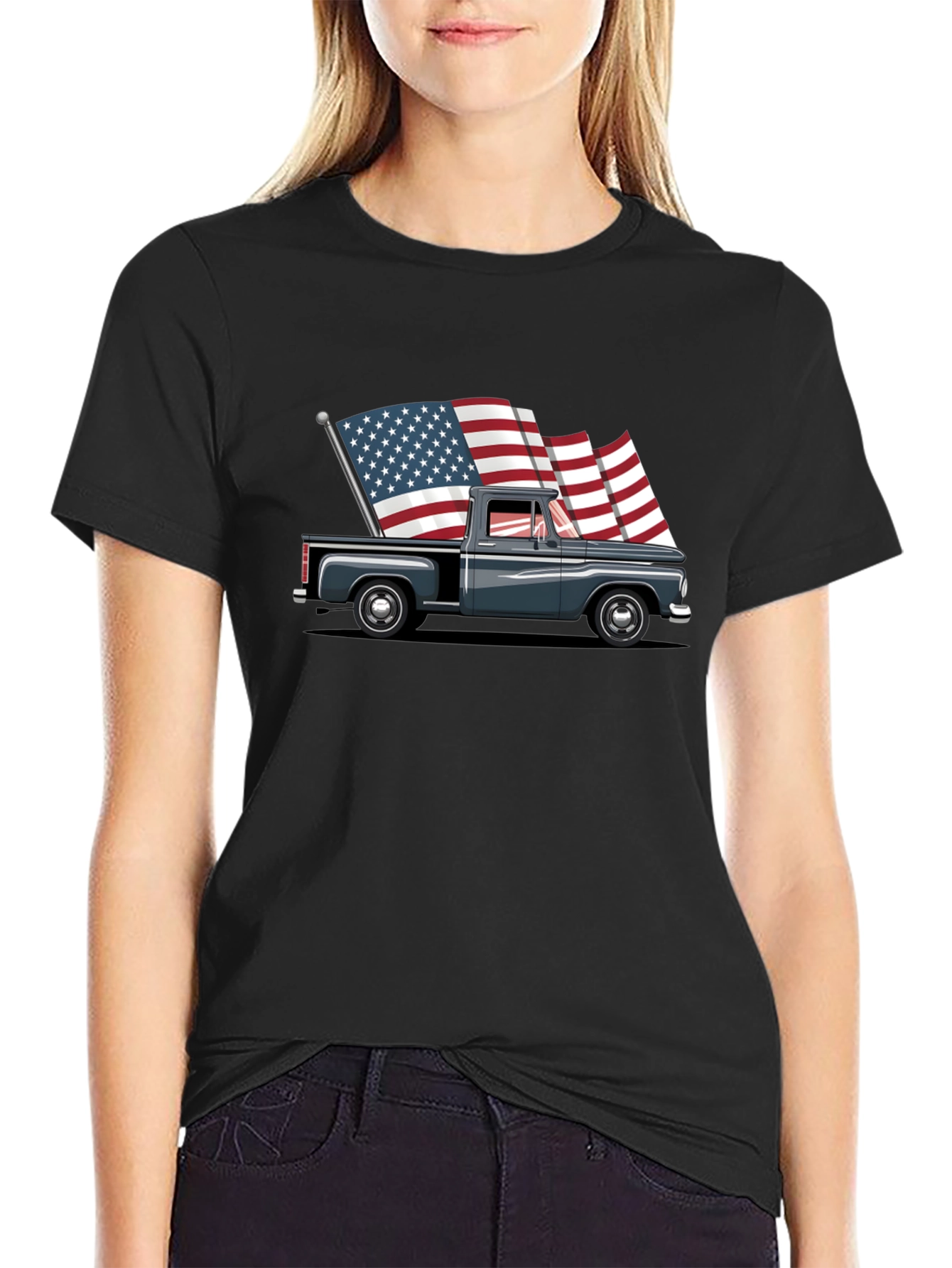 Truck with American Flags Graphic Tee