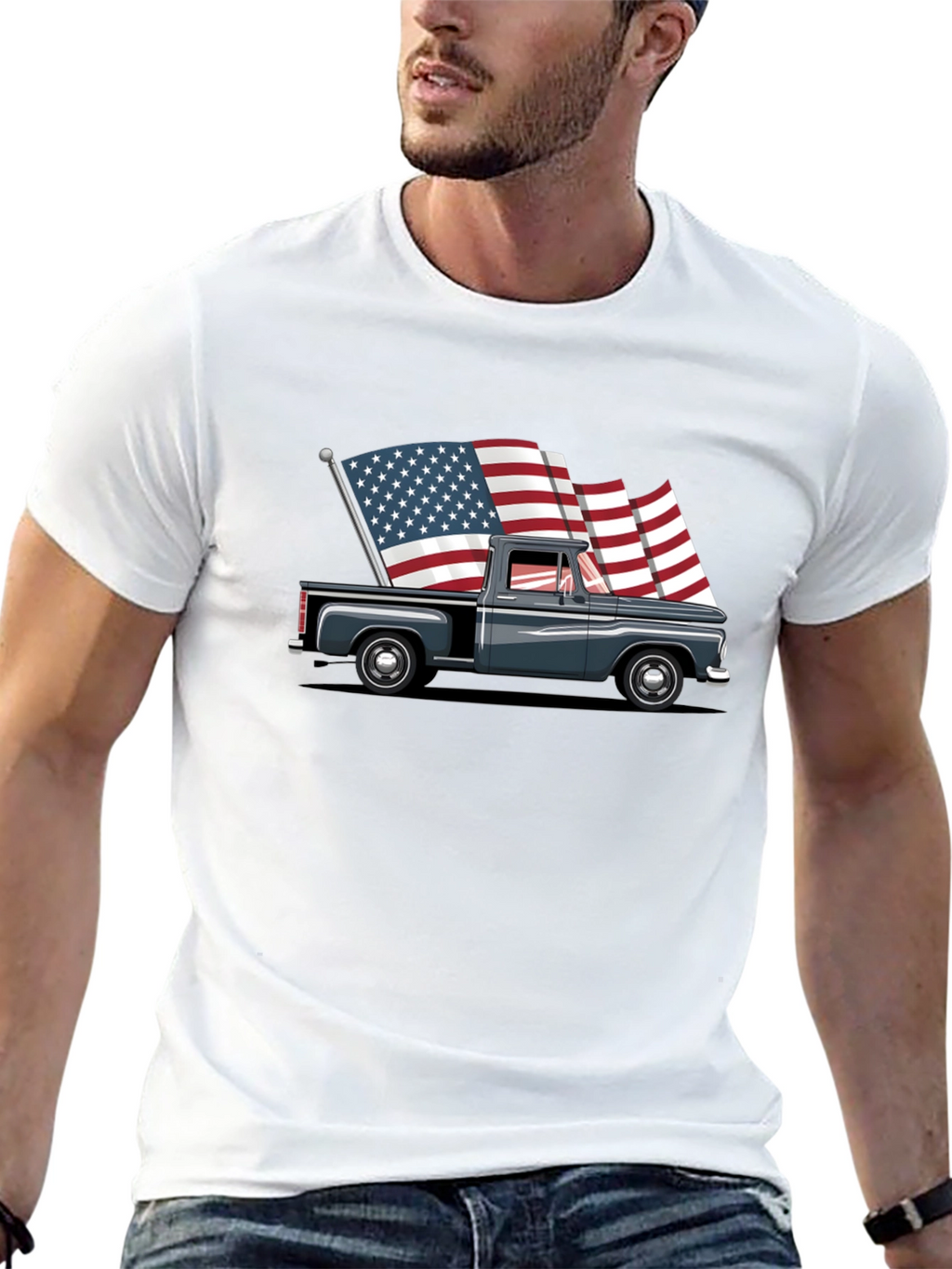 Truck with American Flags Graphic Tee