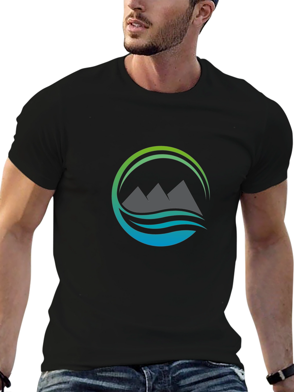 Mountain & Wave Graphic Black Tee