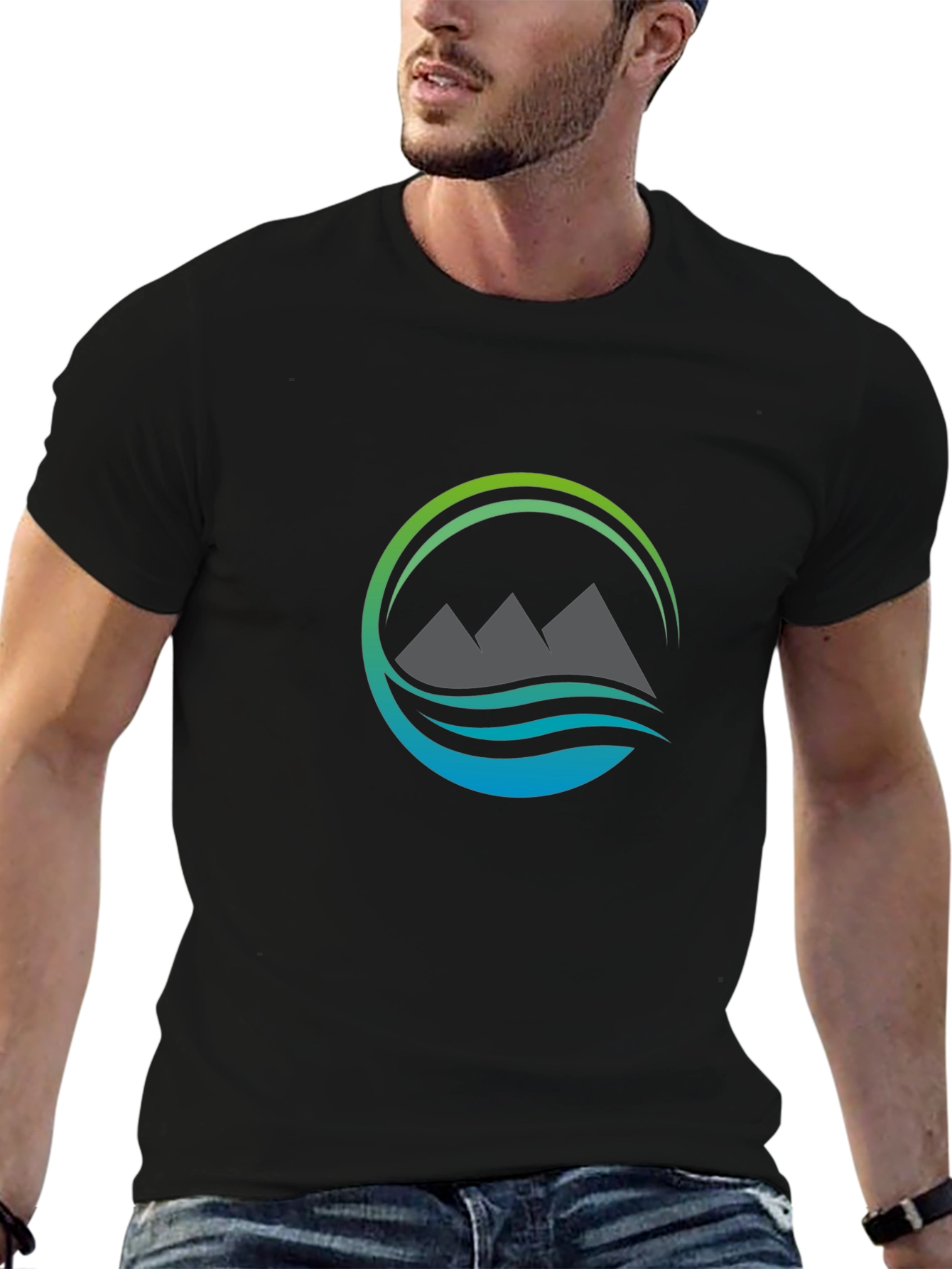Mountain & Wave Graphic Black Tee