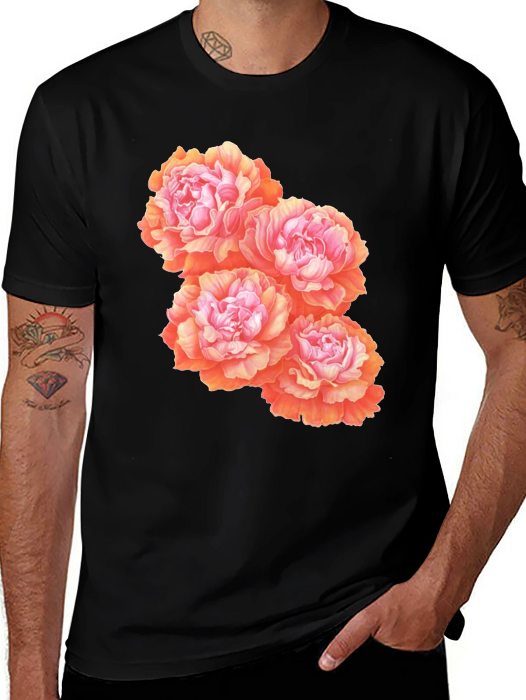Floral Peony Graphic T-Shirt - Black Cotton Blend