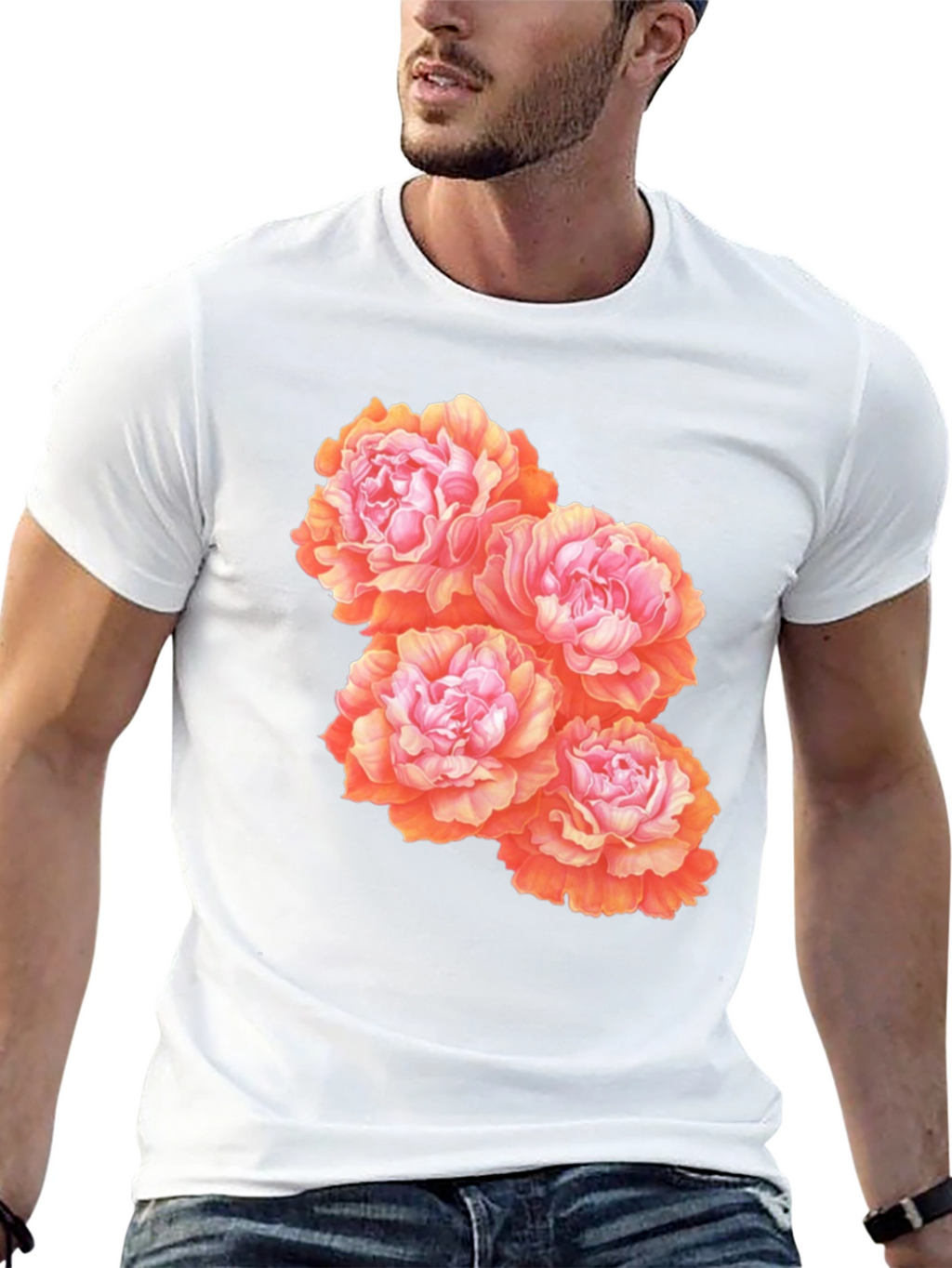 Floral Peony Graphic T-Shirt - Black Cotton Blend