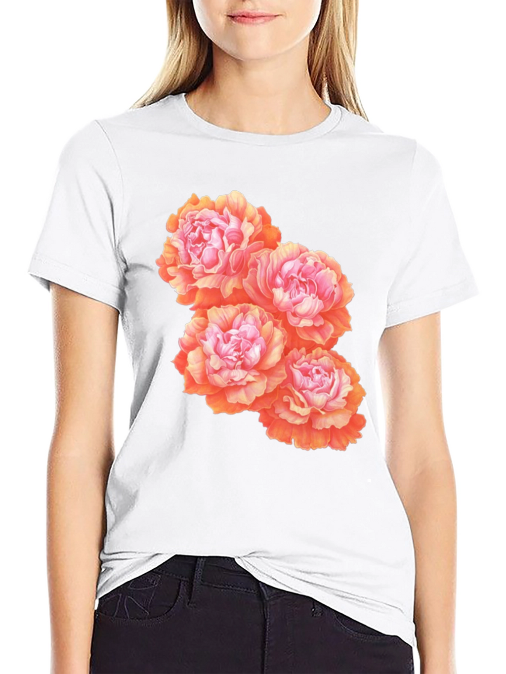 Floral Peony Graphic T-Shirt - Black Cotton Blend