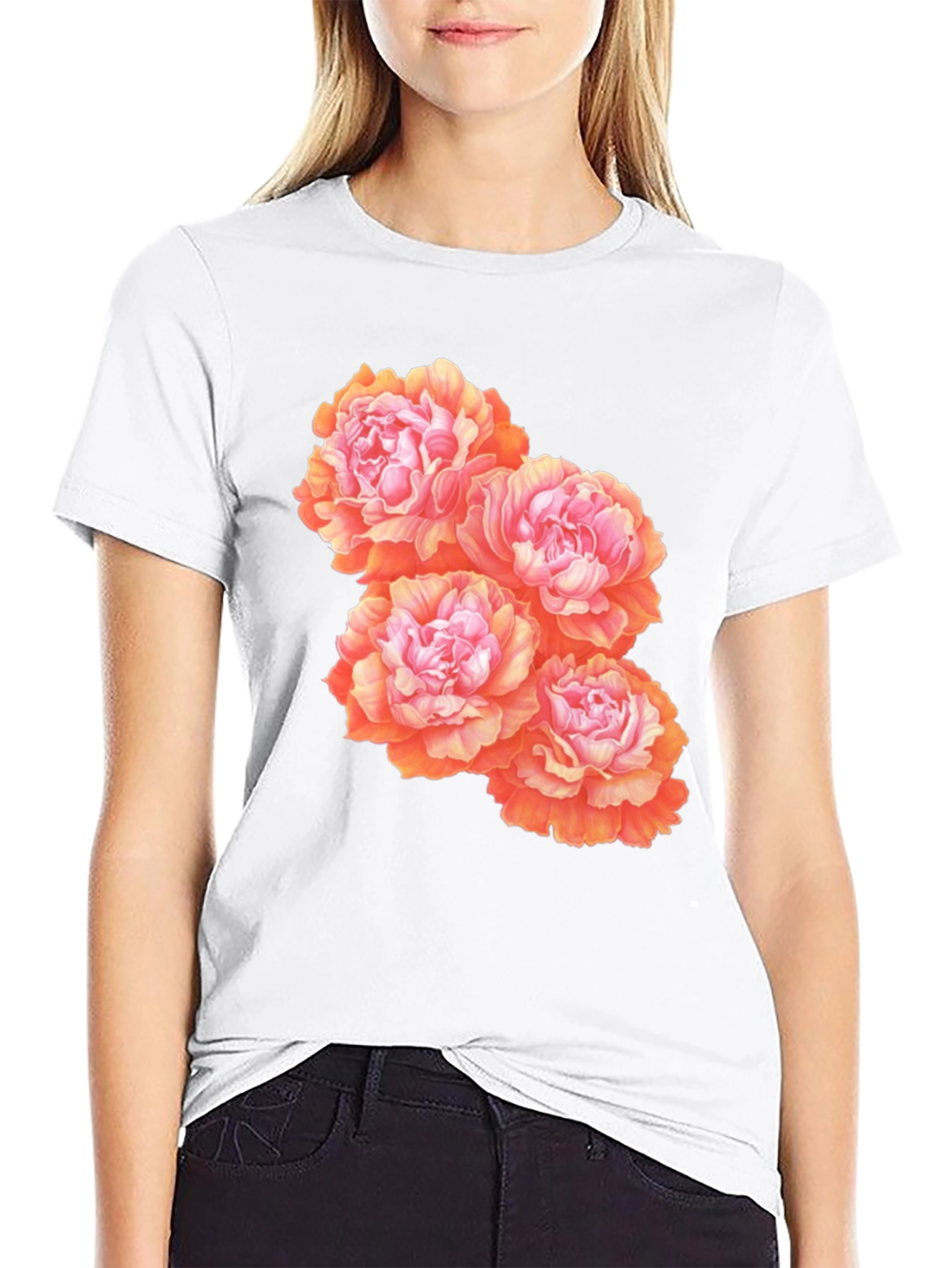 Floral Peony Graphic T-Shirt - Black Cotton Blend