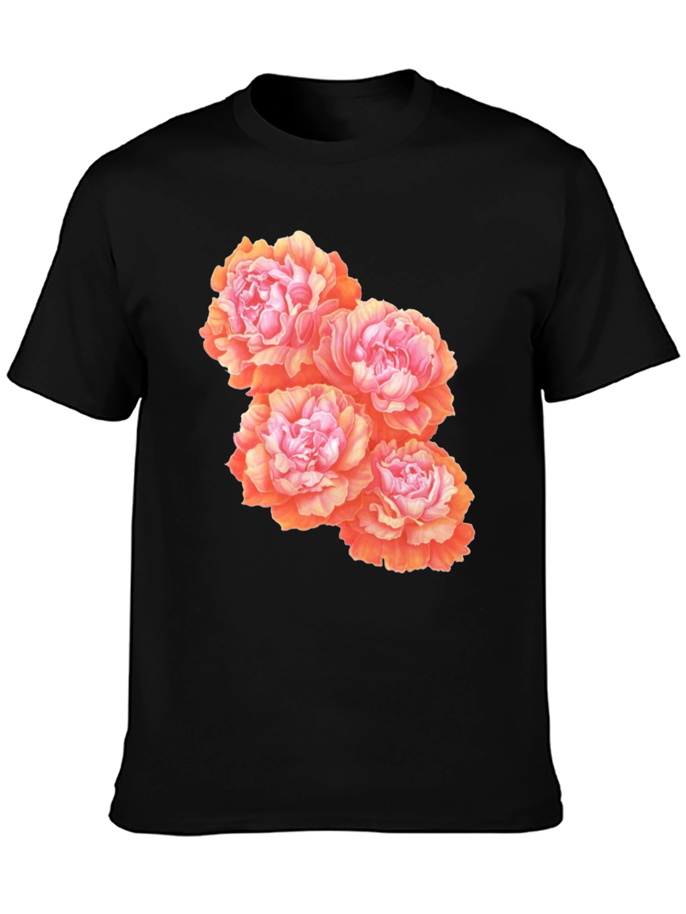 Floral Peony Graphic T-Shirt - Black Cotton Blend