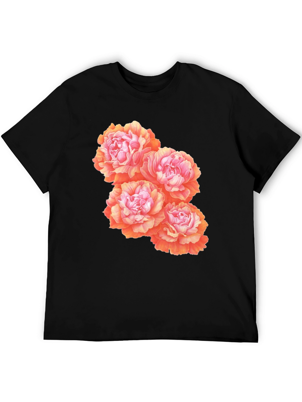Floral Peony Graphic T-Shirt - Black Cotton Blend