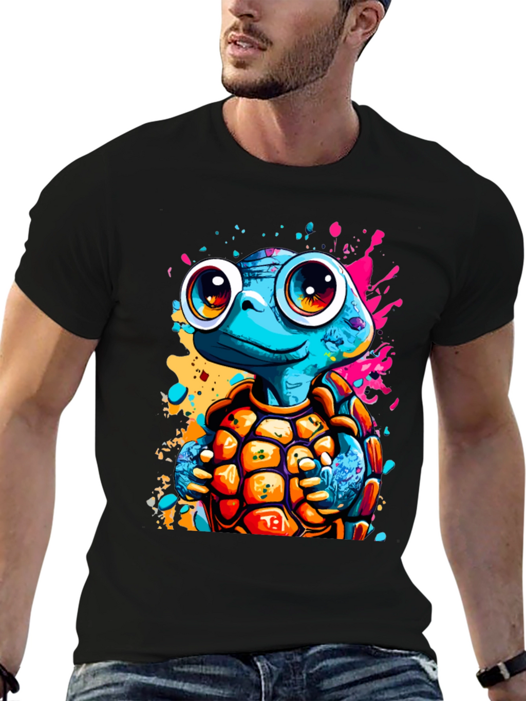 Cartoon Turtle Graphic Tee - Fun Black T-Shirt