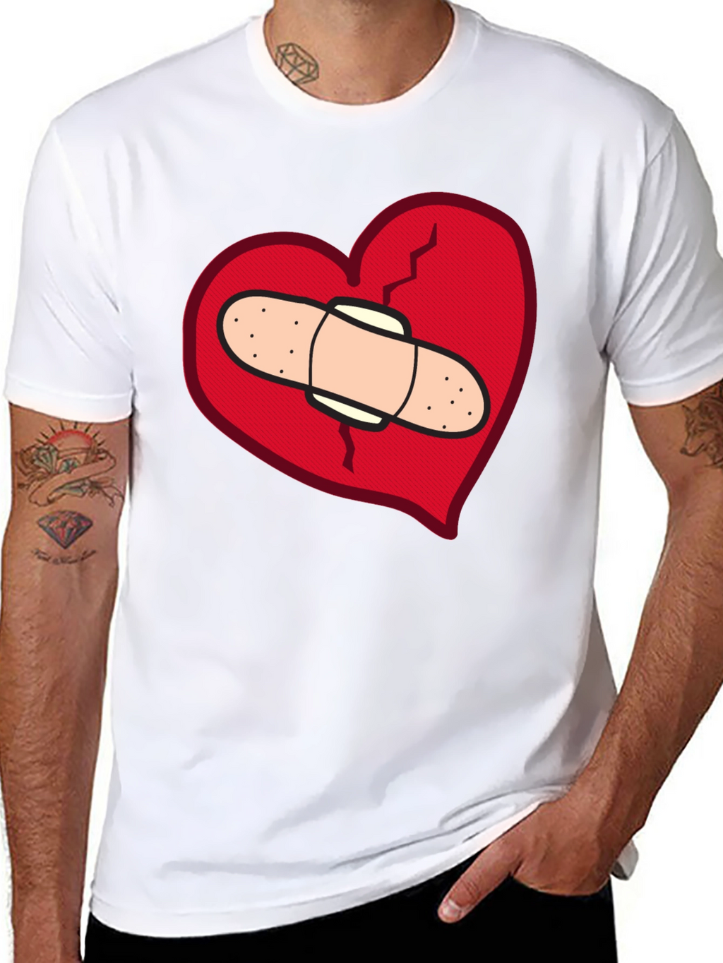 Broken Heart T-Shirt - Bandaged Heart Design