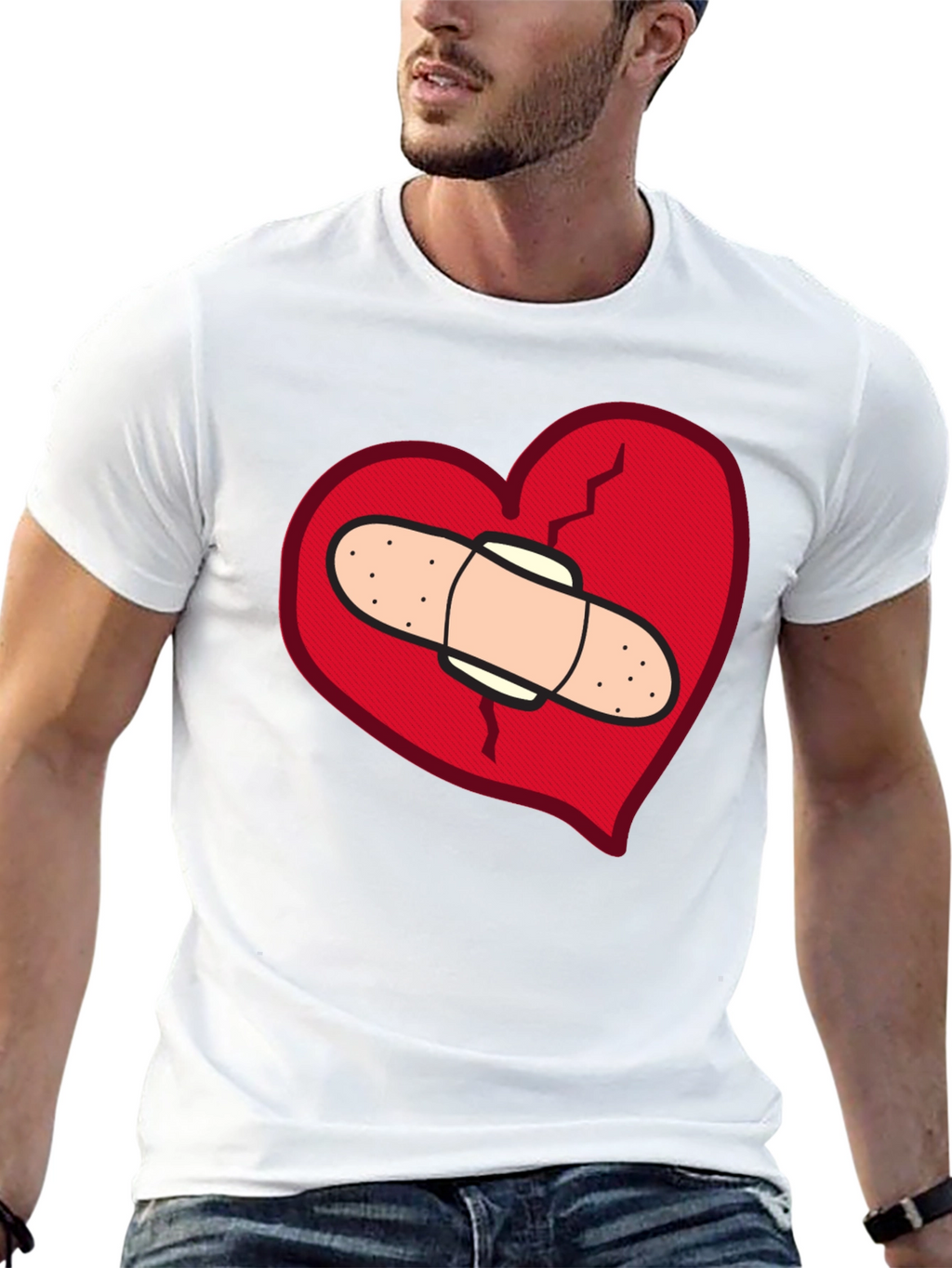 Broken Heart T-Shirt - Bandaged Heart Design