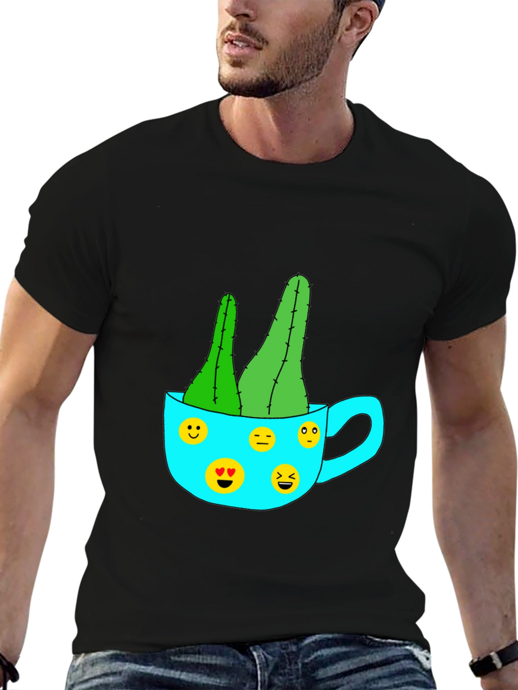 Emoji Cactus Tee - Quirky Plant Lovers T-Shirt