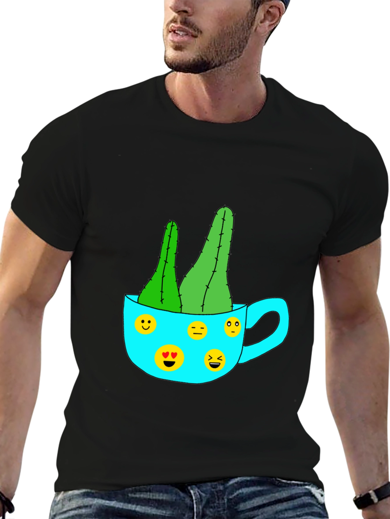 Emoji Cactus Tee - Quirky Plant Lovers T-Shirt