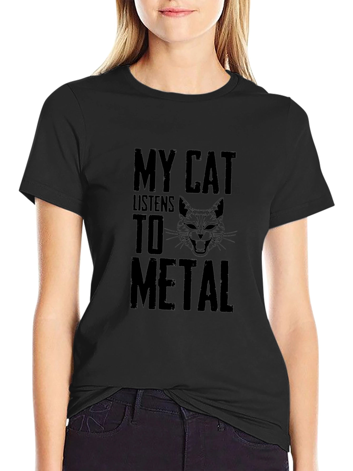 My Cat Listens to Metal T-Shirt - Black Graphic Tee