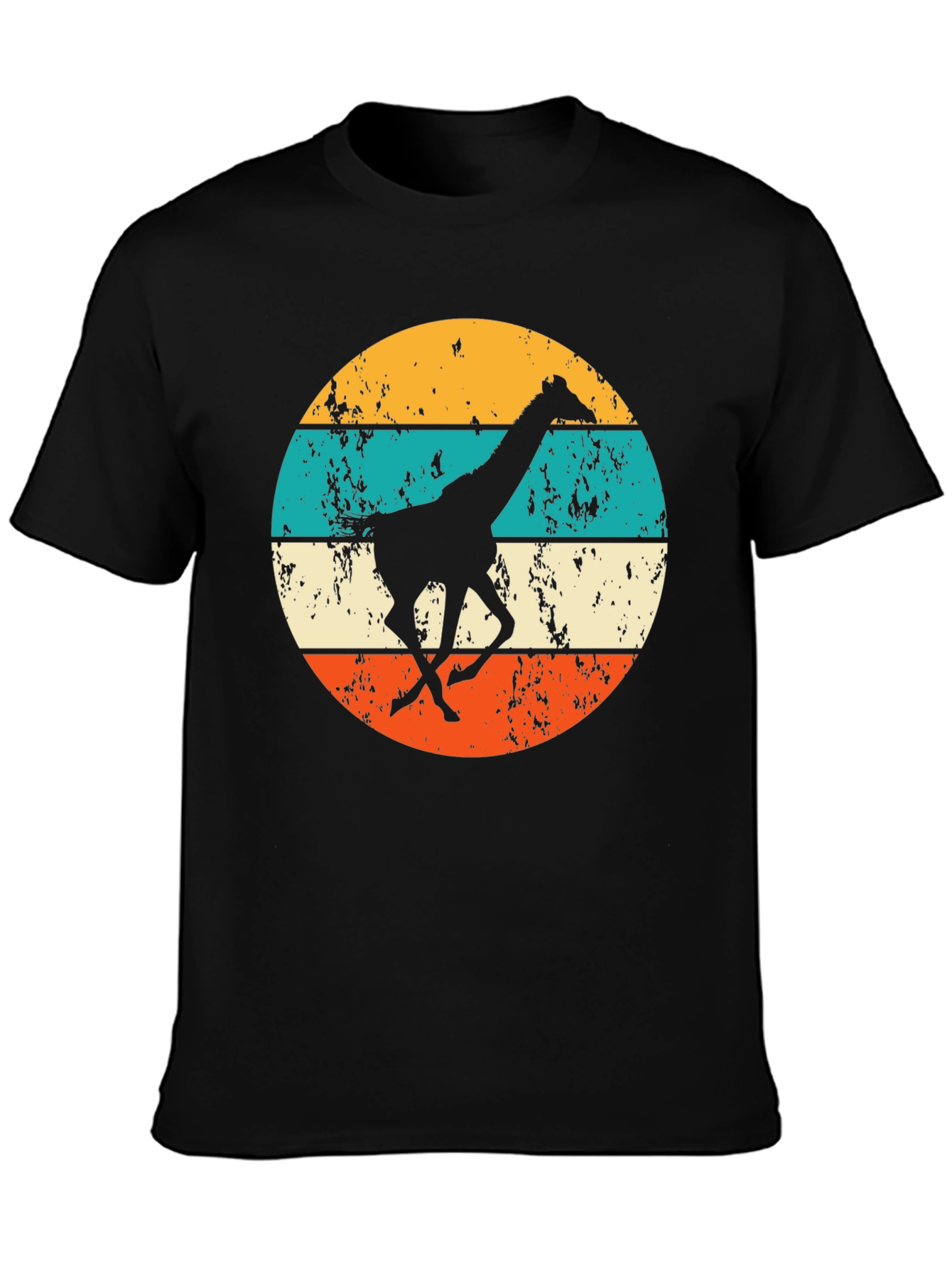 Retro Giraffe T-Shirt - Mens Black Crew Neck