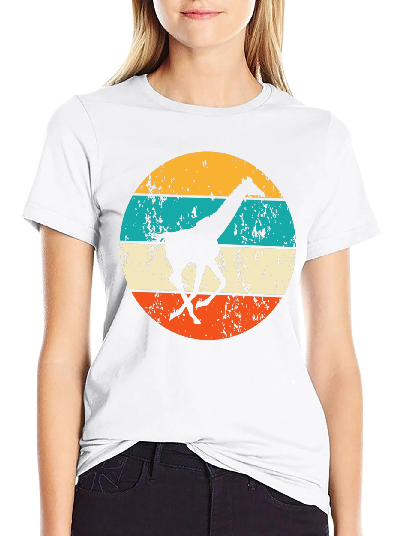 Retro Giraffe T-Shirt - Mens Black Crew Neck