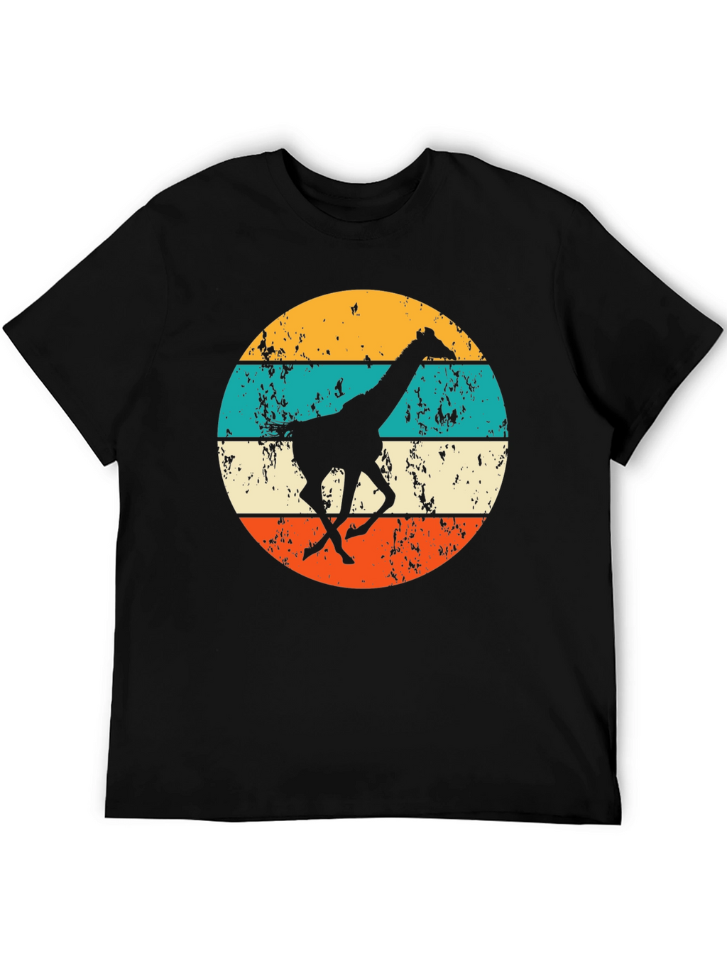 Retro Giraffe T-Shirt - Mens Black Crew Neck