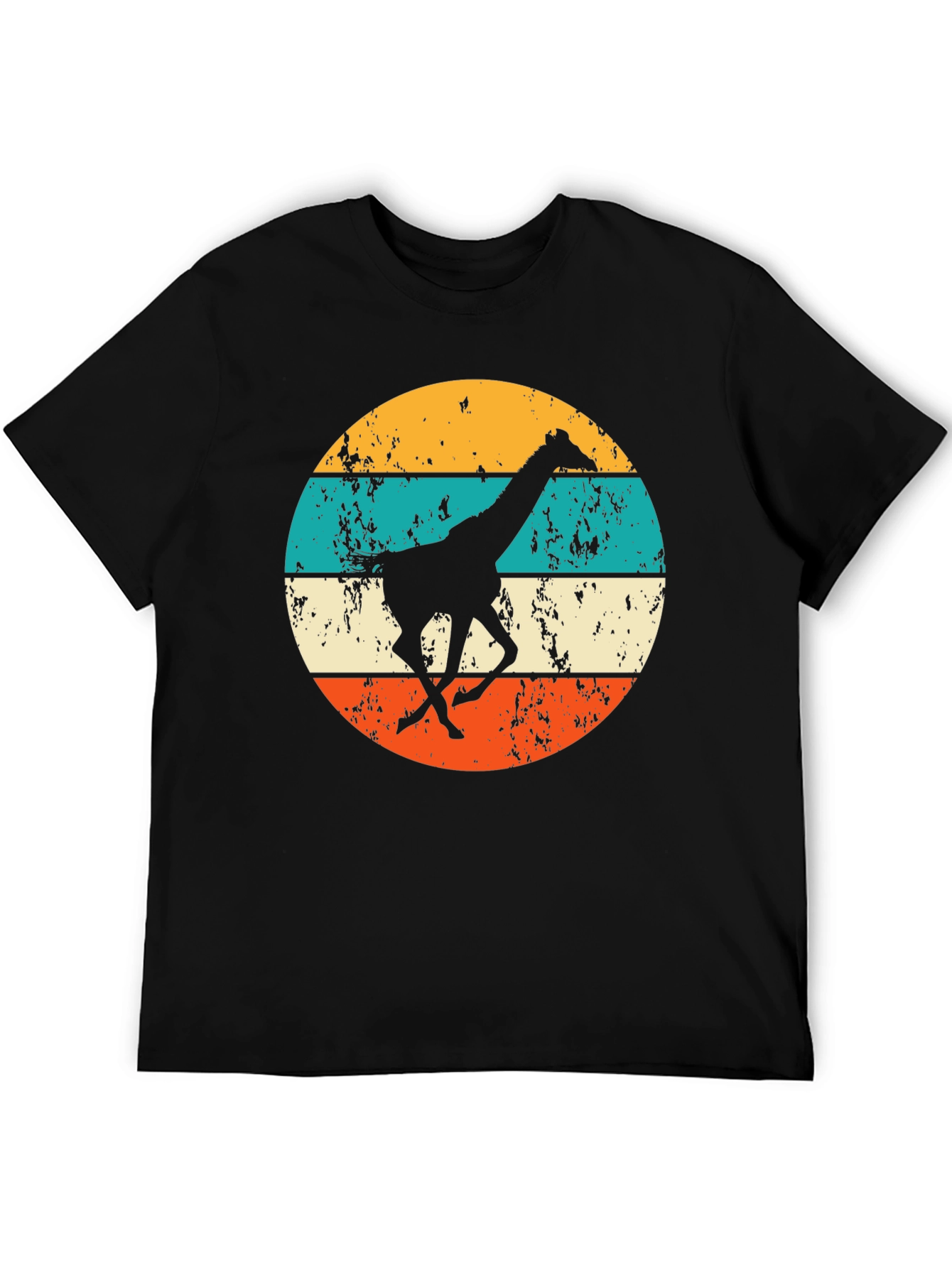 Retro Giraffe T-Shirt - Mens Black Crew Neck