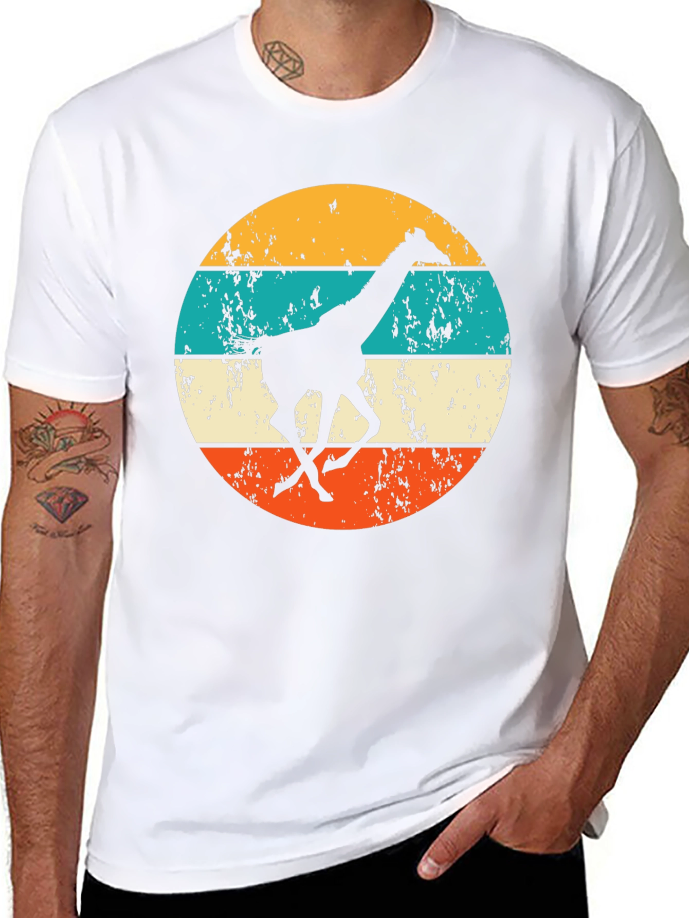 Retro Giraffe T-Shirt - Mens Black Crew Neck
