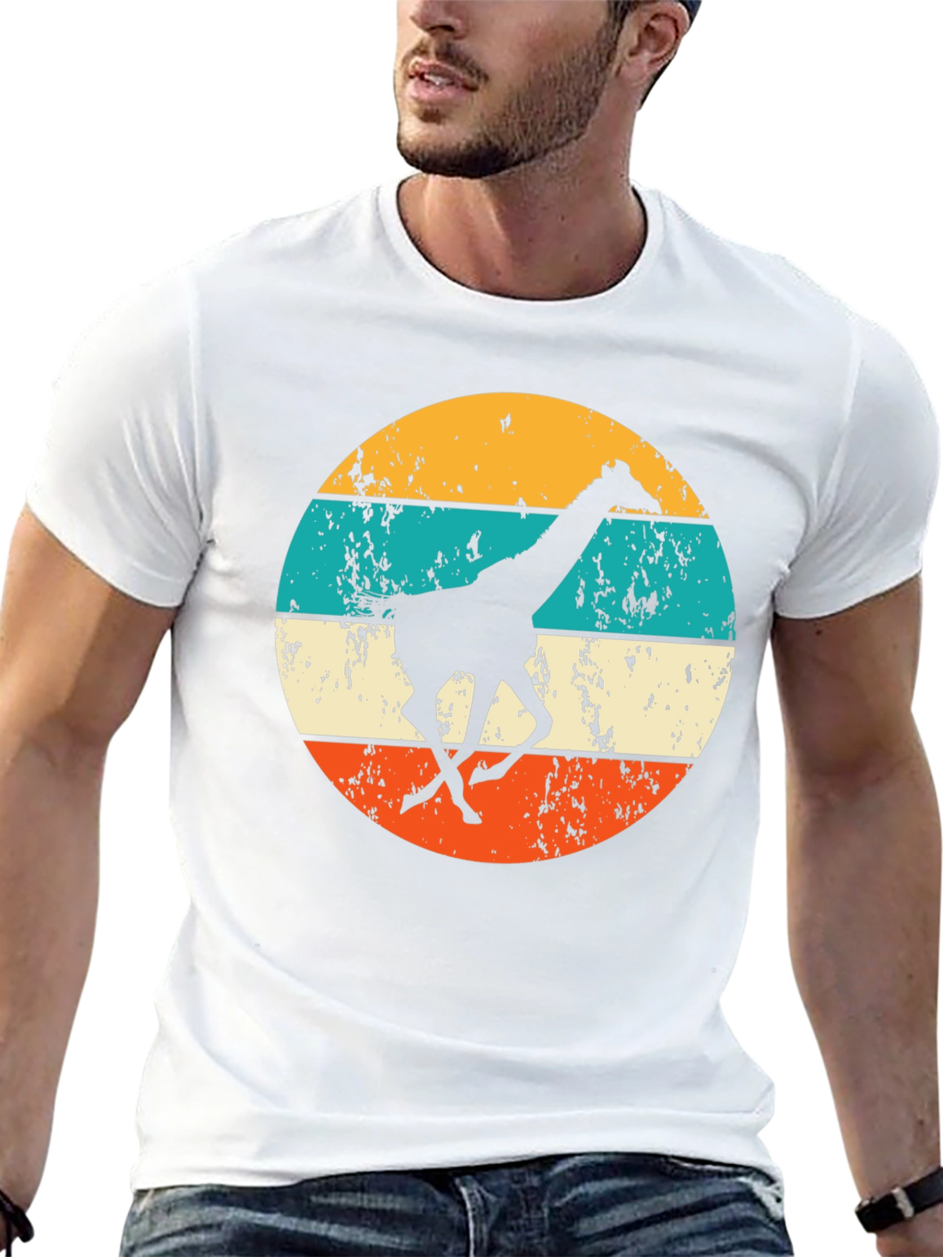 Retro Giraffe T-Shirt - Mens Black Crew Neck
