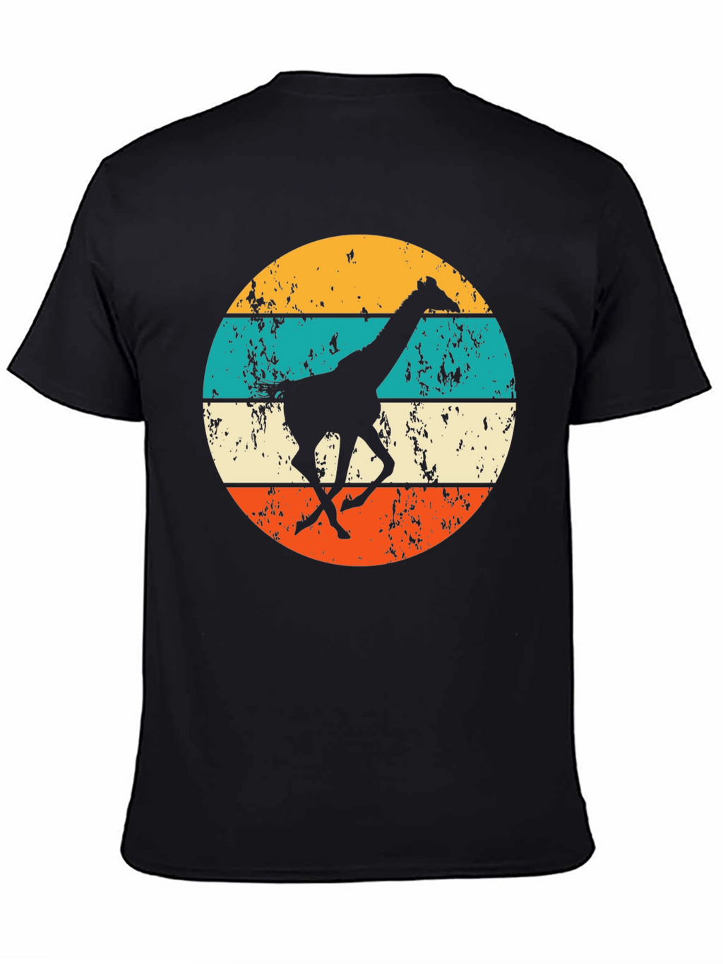 Retro Giraffe T-Shirt - Mens Black Crew Neck